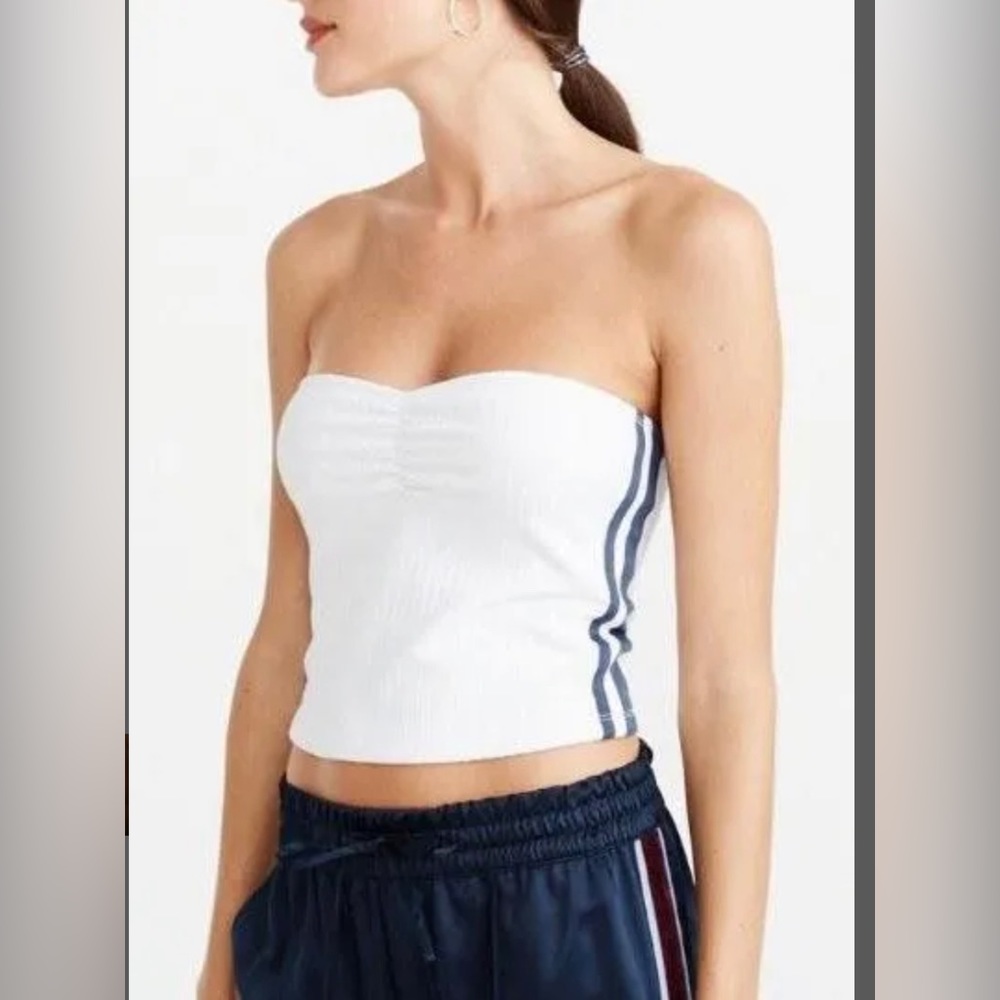 Abercrombie & Fitch Ribbed White and Blue Stiped Tube Top Size XS